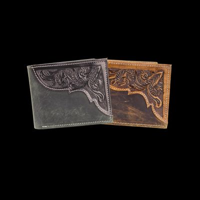 American Bison Oil Pull Up Bifold Wallet Tooled ABW028