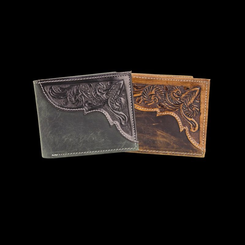 American Bison Oil Pull Up Bifold Wallet Tooled ABW028