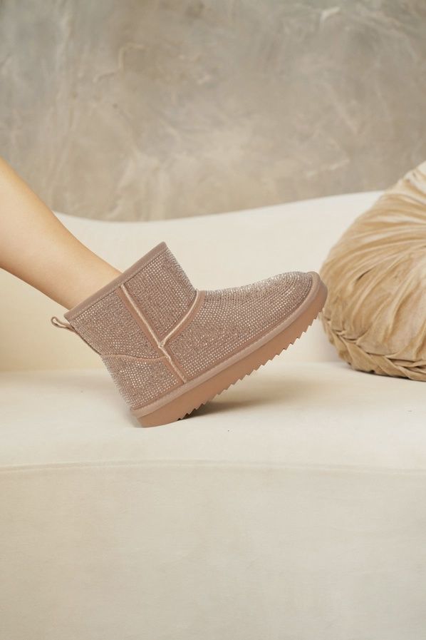 Presley Bedazzled Glam Sherpa Booties, Size: 6