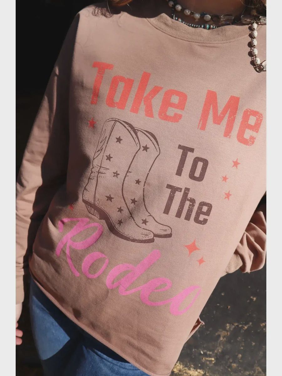 Flocking Light Weight Sweatshirt Brown. &quot;Take Me T the Rodeo&quot;, Colour: Brown, Size: 1XL