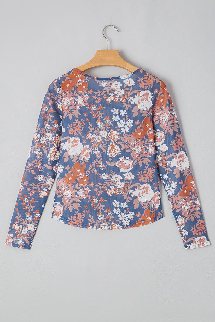 Floral Mesh Long Sleeve Top, Size: S