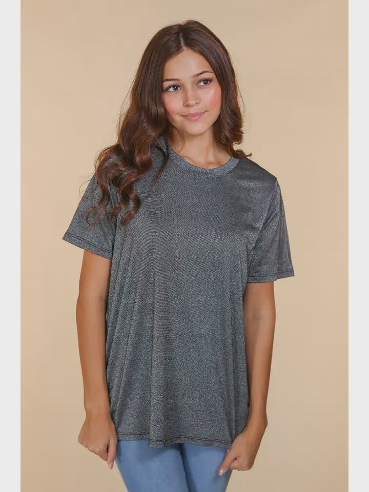 Glitter Short Sleeve, Colour: Black Shimmer, Size: Medium