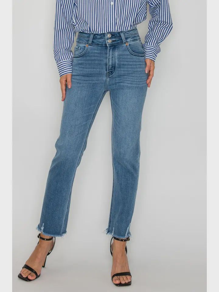 Modern Curvy Raw Hem Jean, Colour: Medium Stone Wash, Size: 1/24