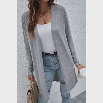 Solid Open Front Lightweight Cardigan, Colour: Grey, Size: Small