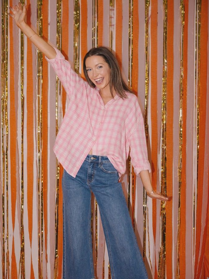 The Kathryn Button-Up, Colour: Pink Plaid, Size: Small