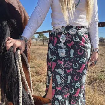 Western Sky Skirt, Colour: Multi on Black Mesh, Size: 2 XL