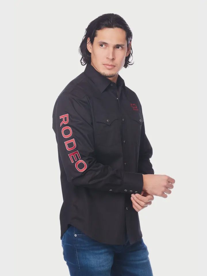 Western Rodeo Embroidered Signature Logo Shirt Black, Size: M