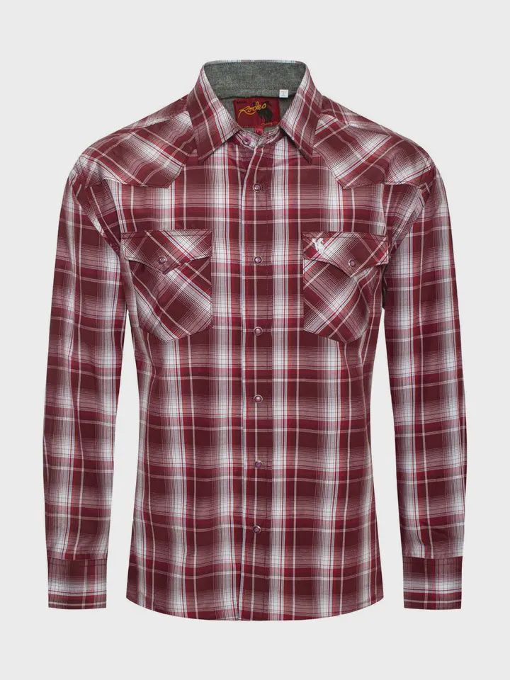 Men's Western Long Sleeve Pearl Snap Plaid Shirt, Size: M