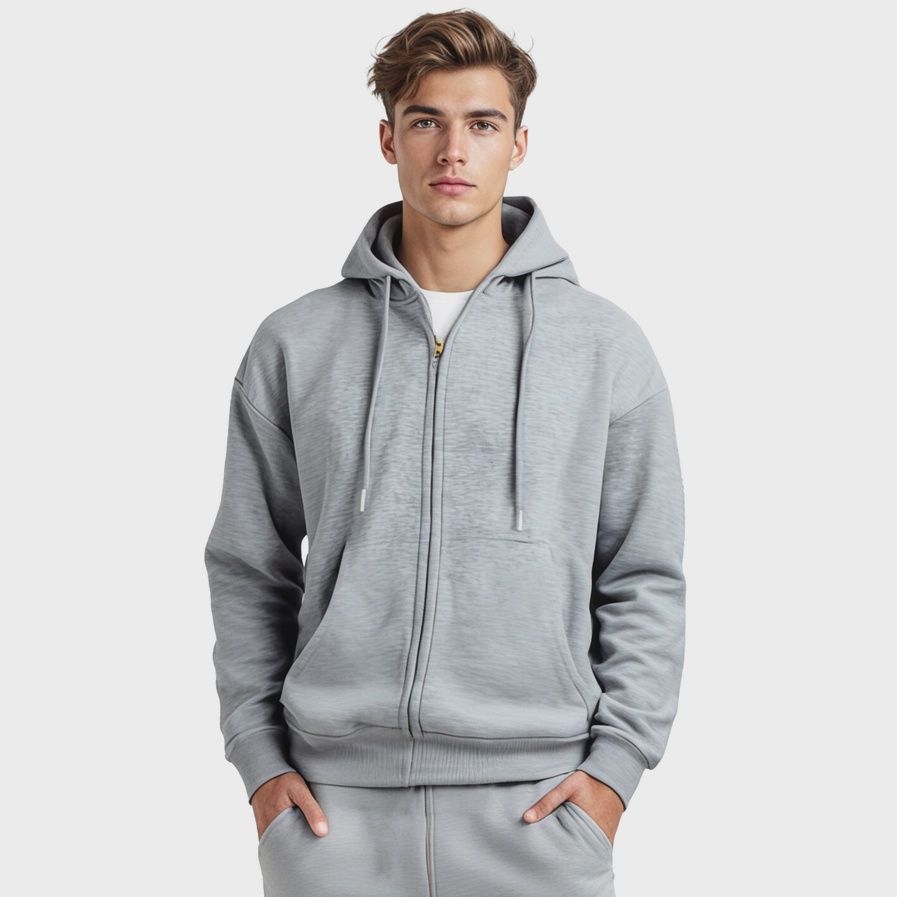 Men's Sherpa-Lined Full Zip Hoodie, Colour: Light Gray, Size: Small