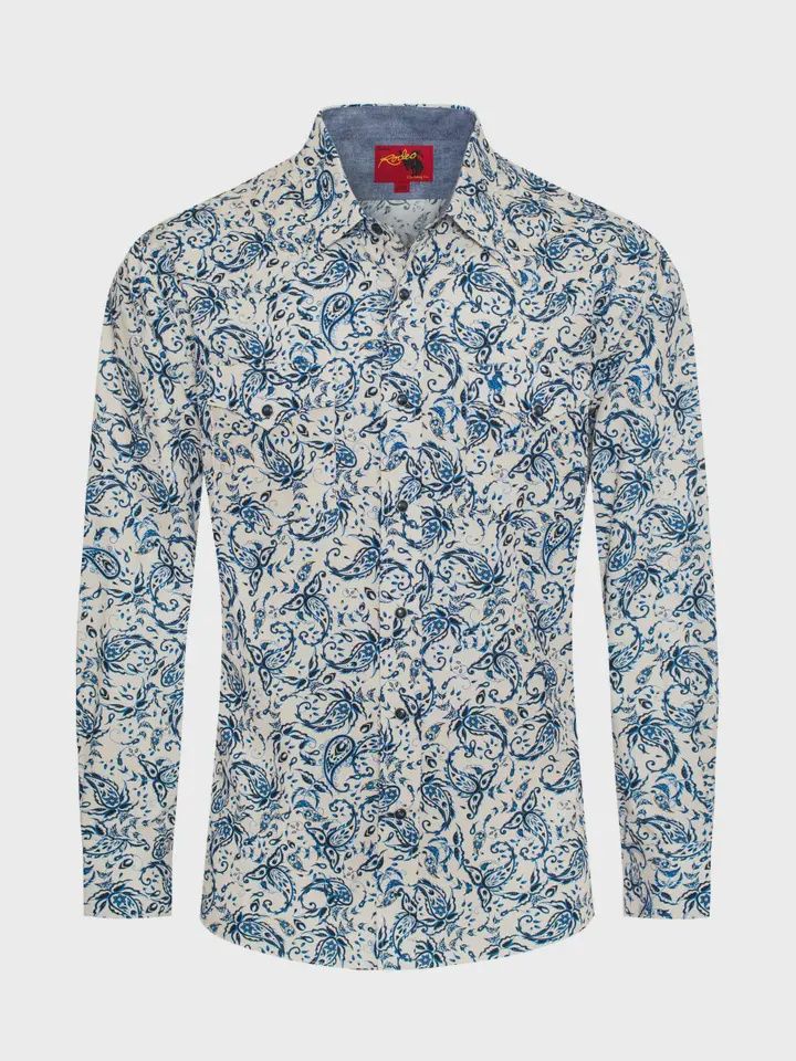 Men's Western Pearl Snap Print Shirt, Size: S