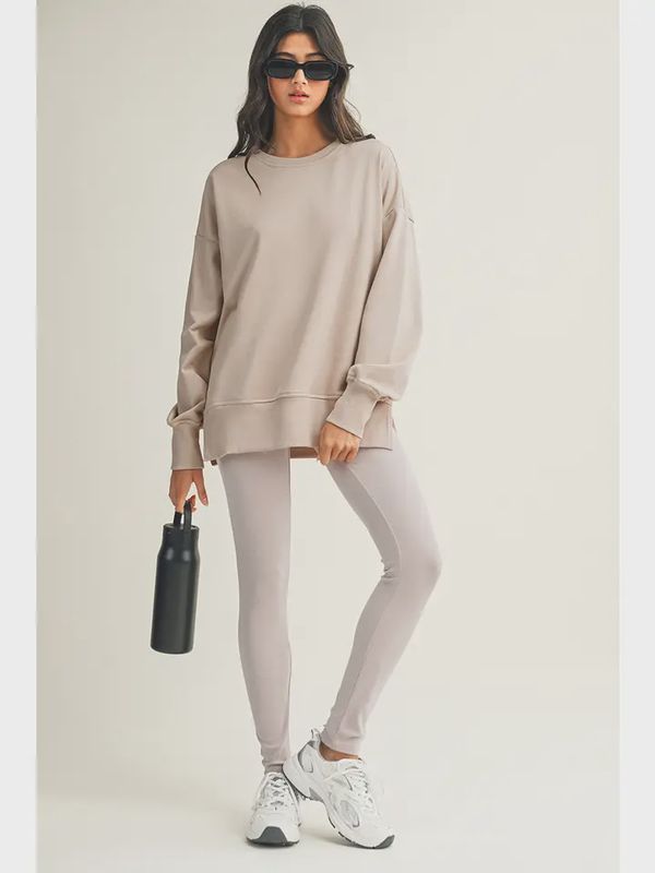 Ldc Solid Color Slit Sweatshirt Ribbed Leggings 2pcs Set