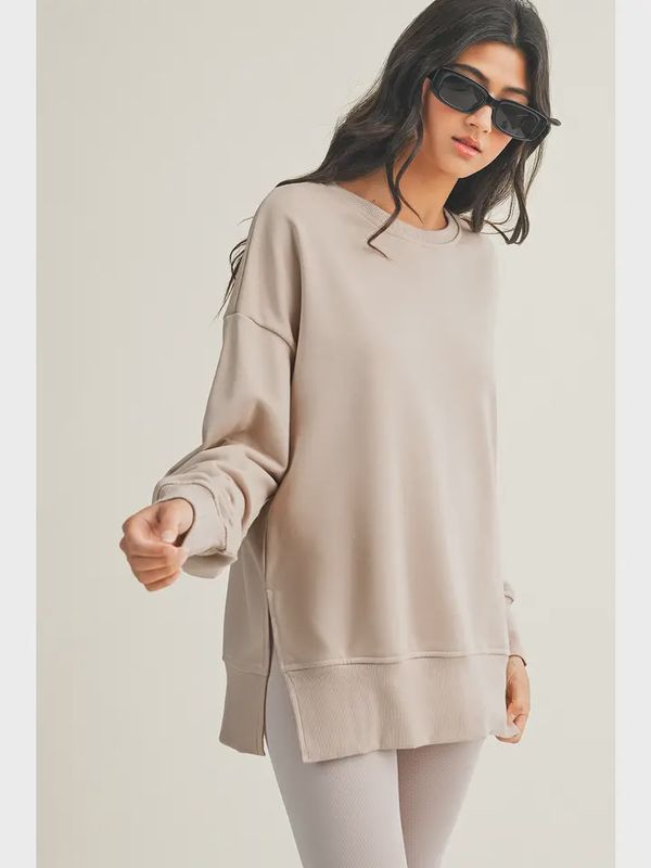 Ldc Solid Color Slit Sweatshirt Ribbed Leggings 2pcs Set