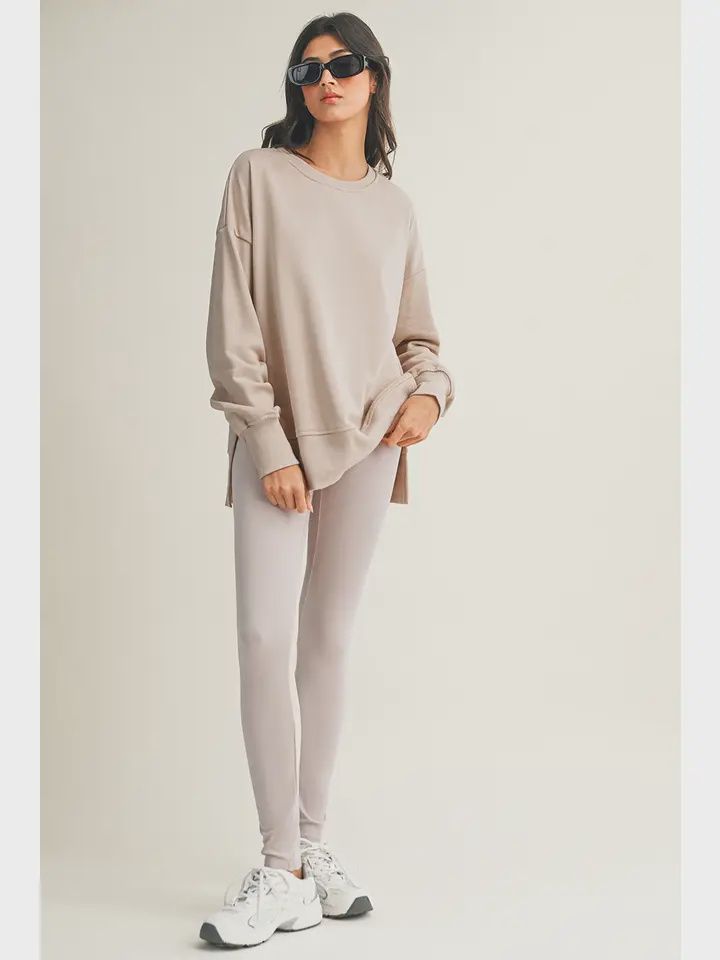 Ldc Solid Color Slit Sweatshirt Ribbed Leggings 2pcs Set, Size: Small