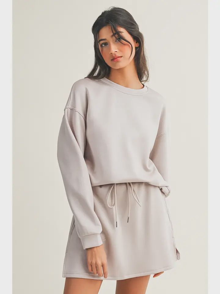 Ldc Drop Shoulder Pullover Drawstring Mini Skirt 2pcs Outfit