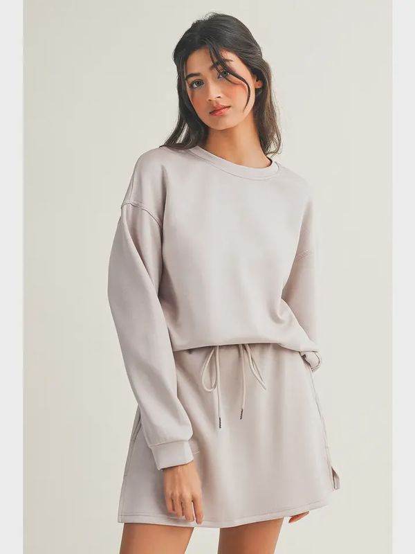Ldc Drop Shoulder Pullover Drawstring Mini Skirt 2pcs Outfit