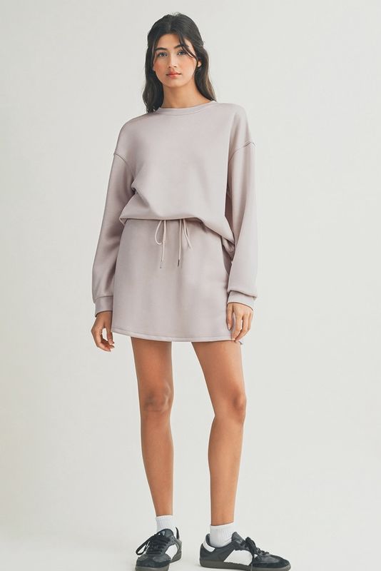 Ldc Drop Shoulder Pullover Drawstring Mini Skirt 2pcs Outfit