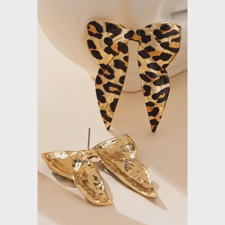 Ldc Leopard Print Bow Knot Shape Plated Alloy Earrings