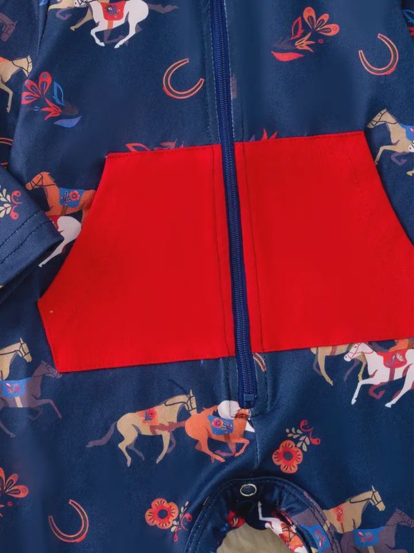 Girls-Floral Horse Printed Baby Romper