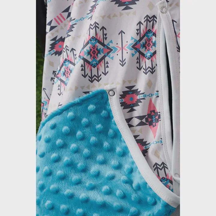 Multi Aztec Print Car Seat Cover with Blue Minky Inside