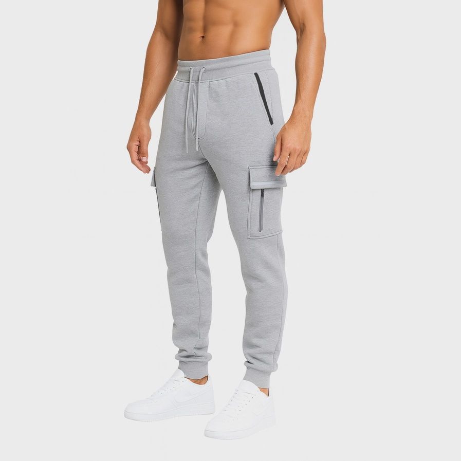 Men's Fleece-Lined Cargo Tech Joggers, Color: Heather Grey, Size: Small