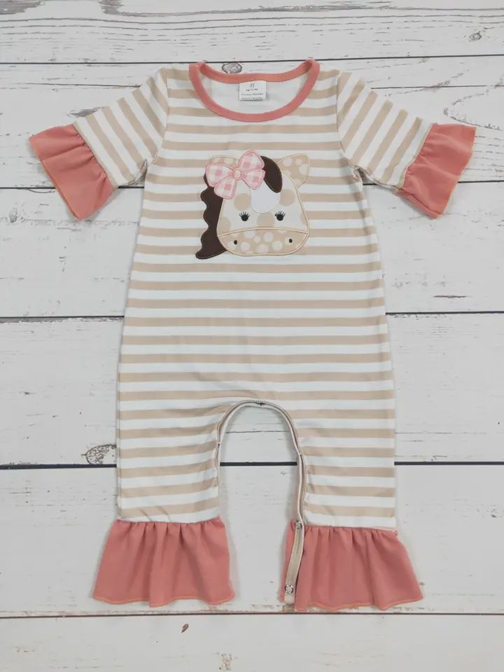 Baby Cow Appliqué Stripe Romper