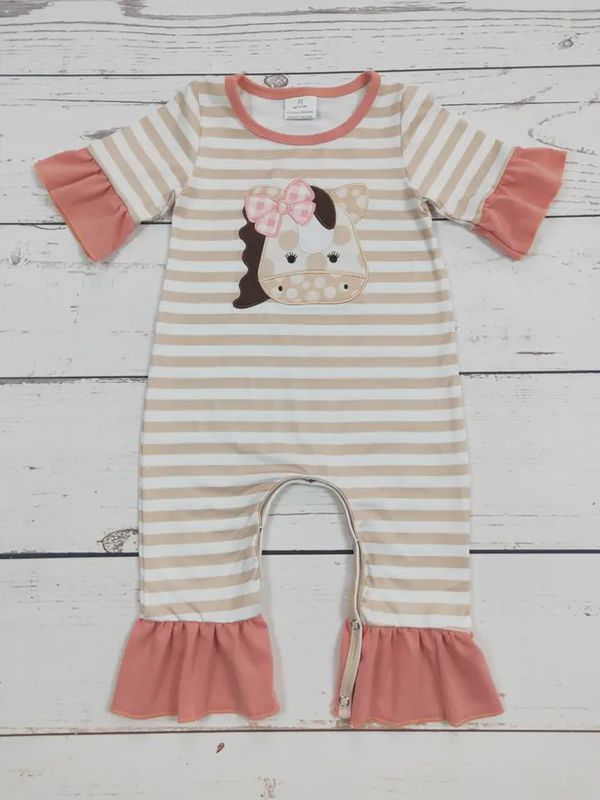 Baby Cow Appliqué Stripe Romper