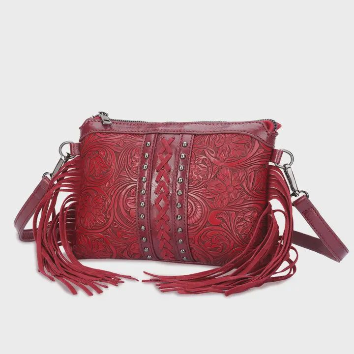 Red Fringe Western Crossbody Bag