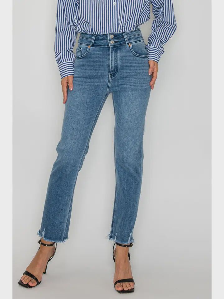 Modern Curvy Raw Hem Jean, Colour: Medium Stone Wash, Size: 1/24