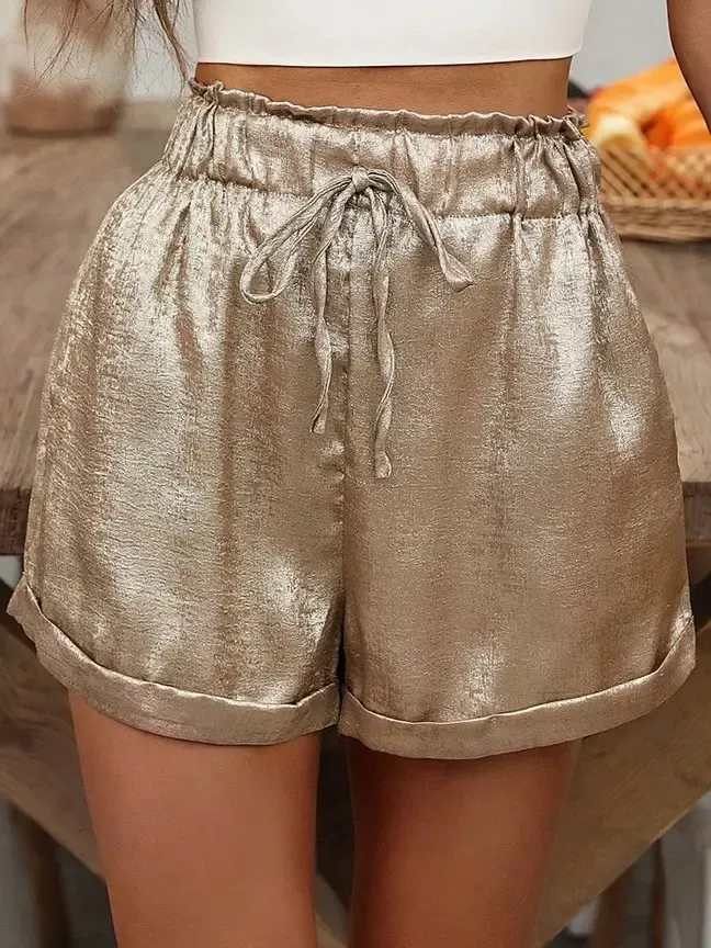 Metallic roll up shorts, Color: Metallic, Size: S