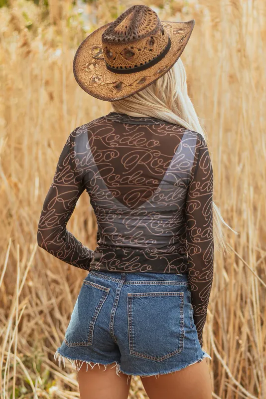 Western Rodeo Long Sleeve Mesh Top