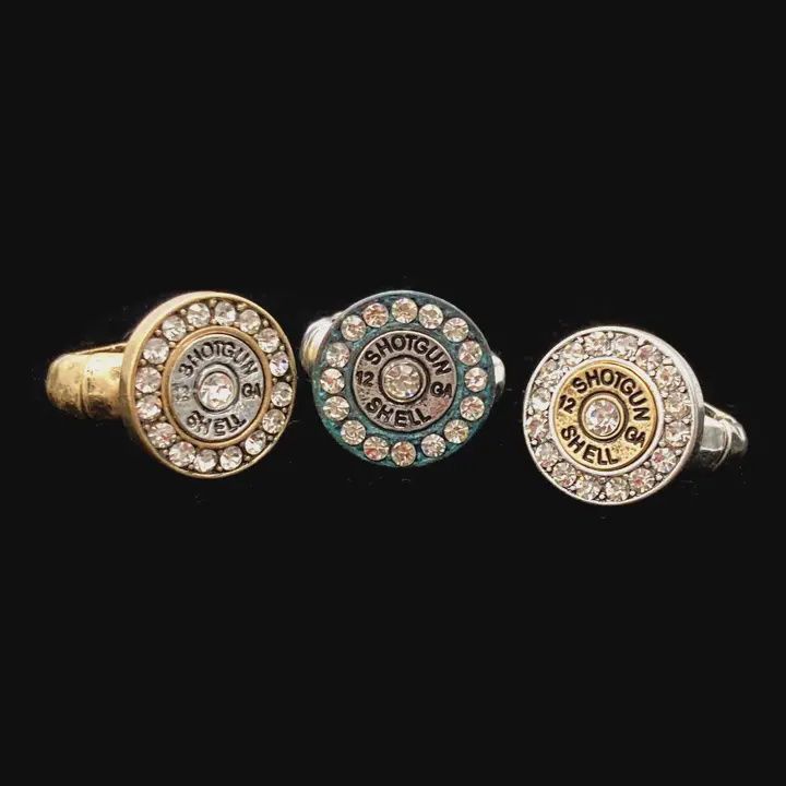 12 GA Shotgun Bullet Shell Rhinestone Stretch Ring, Color: Gold