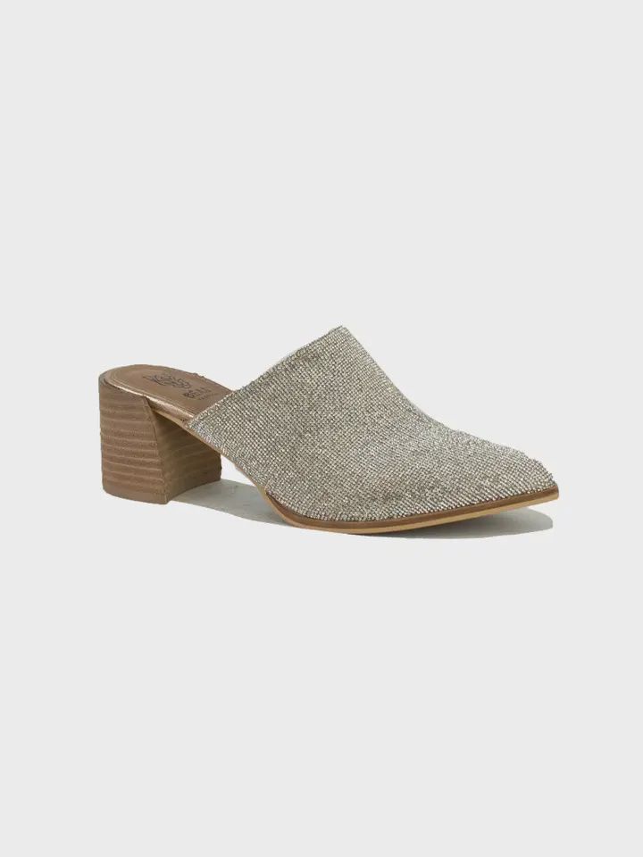 STEPHANIE- Rhinestone Mule Heels, Colour: Champagne, Size: 6