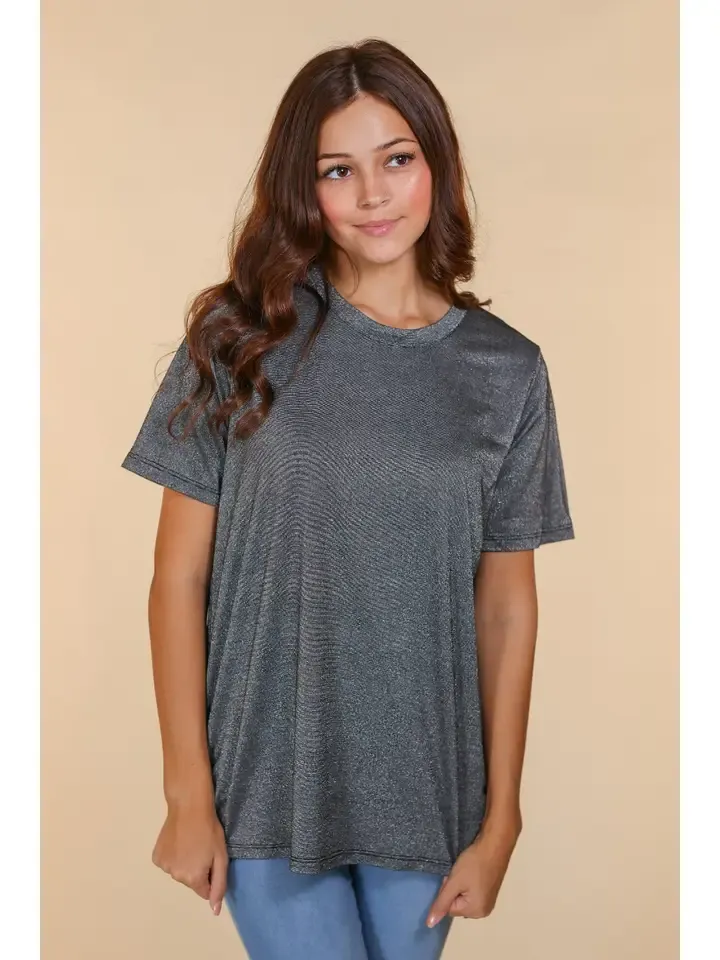 Glitter Short Sleeve, Colour: Black Shimmer, Size: Medium
