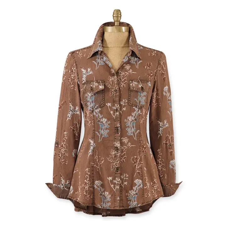 Sandwash Floral Tunic, Colour: Brown, Size: Small
