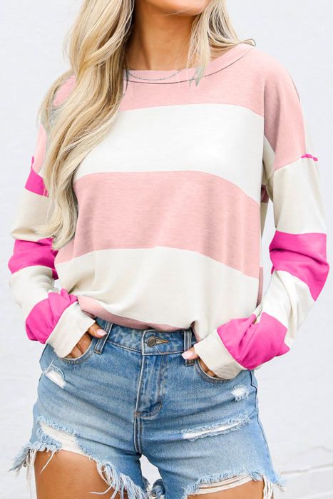 Colorblock  Striped Long Sleeve Top