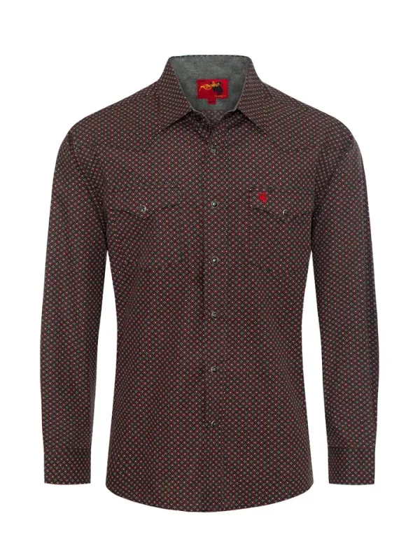 Men's Western Pearl Snap Maroon Print Shirt