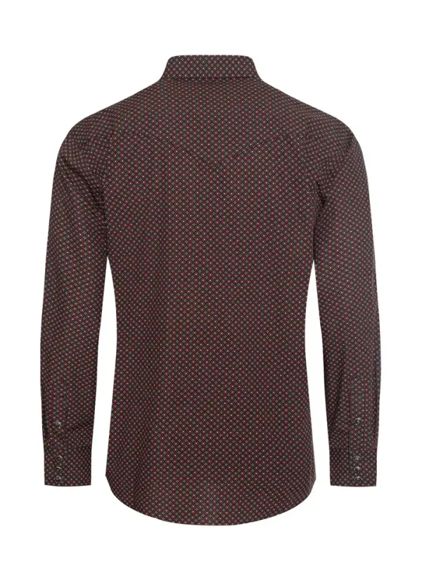 Men's Western Pearl Snap Maroon Print Shirt