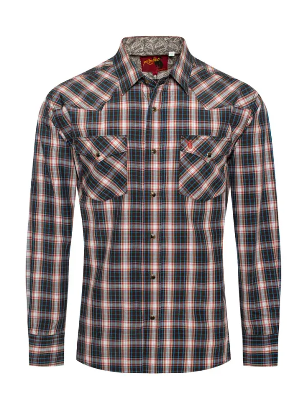 Men's Western Long Sleeve Plaid Shirts with Snap Buttons