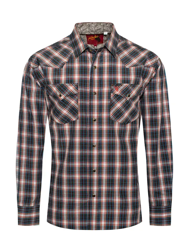 Men's Western Long Sleeve Plaid Shirts with Snap Buttons, Size: S
