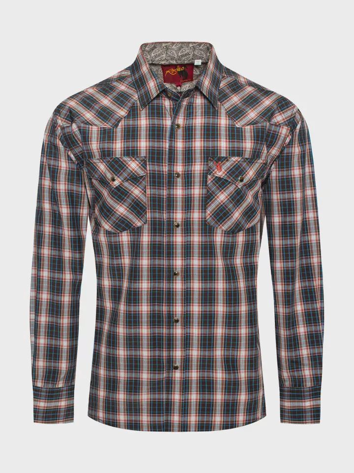 Men's Western Long Sleeve Plaid Shirts with Snap Buttons, Size: S