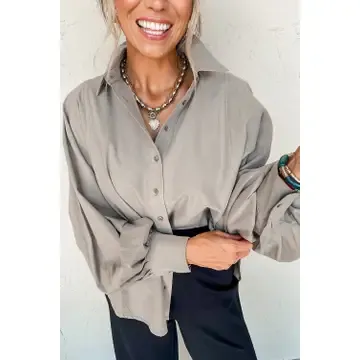 Solid Balloon Sleeve Buttoned Shirt
