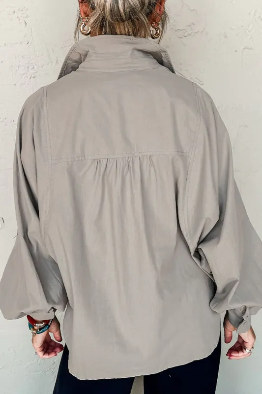 Solid Balloon Sleeve Buttoned Shirt
