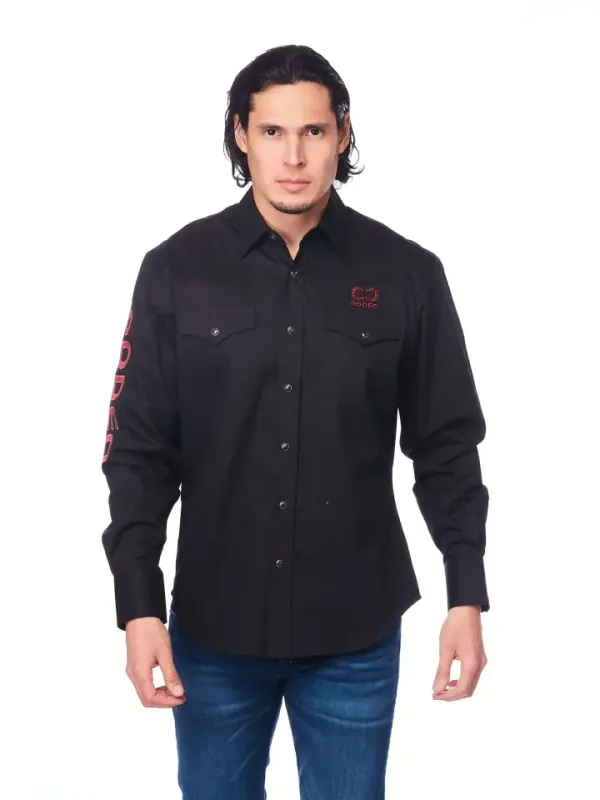 Western Rodeo Embroidered Signature Logo Shirt Black