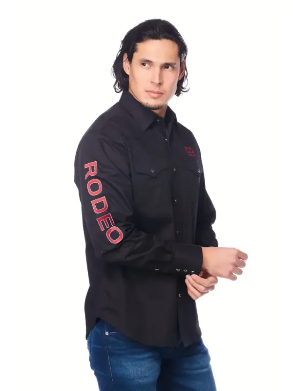 Western Rodeo Embroidered Signature Logo Shirt Black