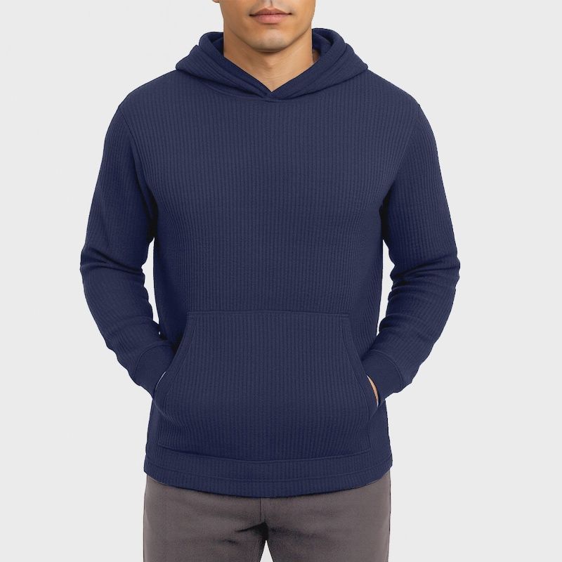 Men's Waffle Knit Thermal Pullover Hoodie, Colour: Navy, Size: Small