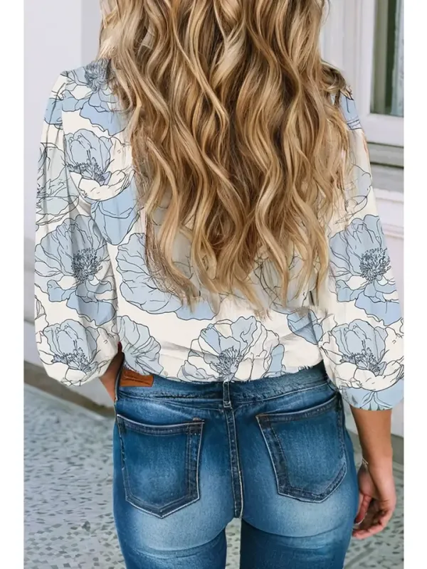 Ldc Floral Print Frilly Smocked Square Neck Blouse