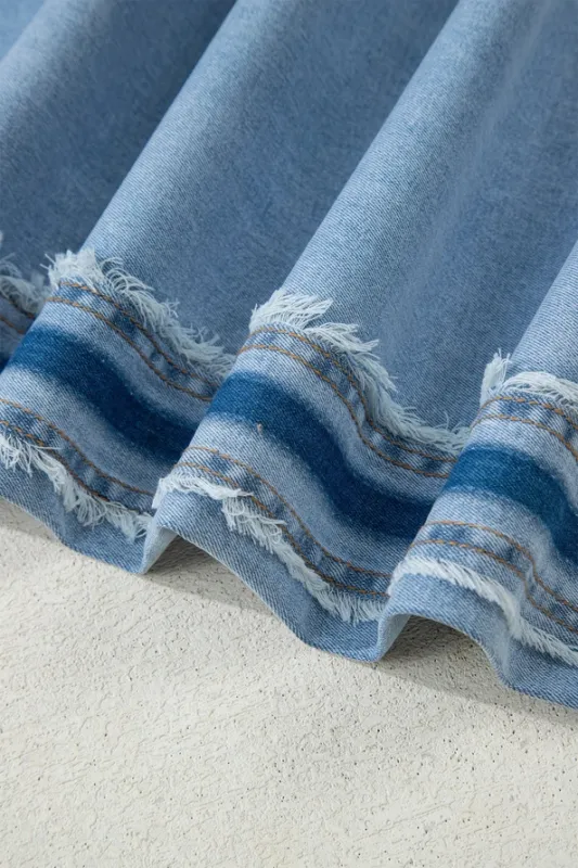 Beau Blue Contrast Stripe Patchwork Frayed Jeans
