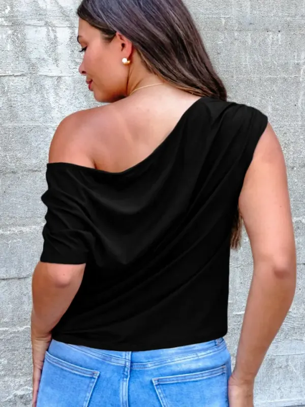 Asymmetric Neck Short Sleeve Blouse