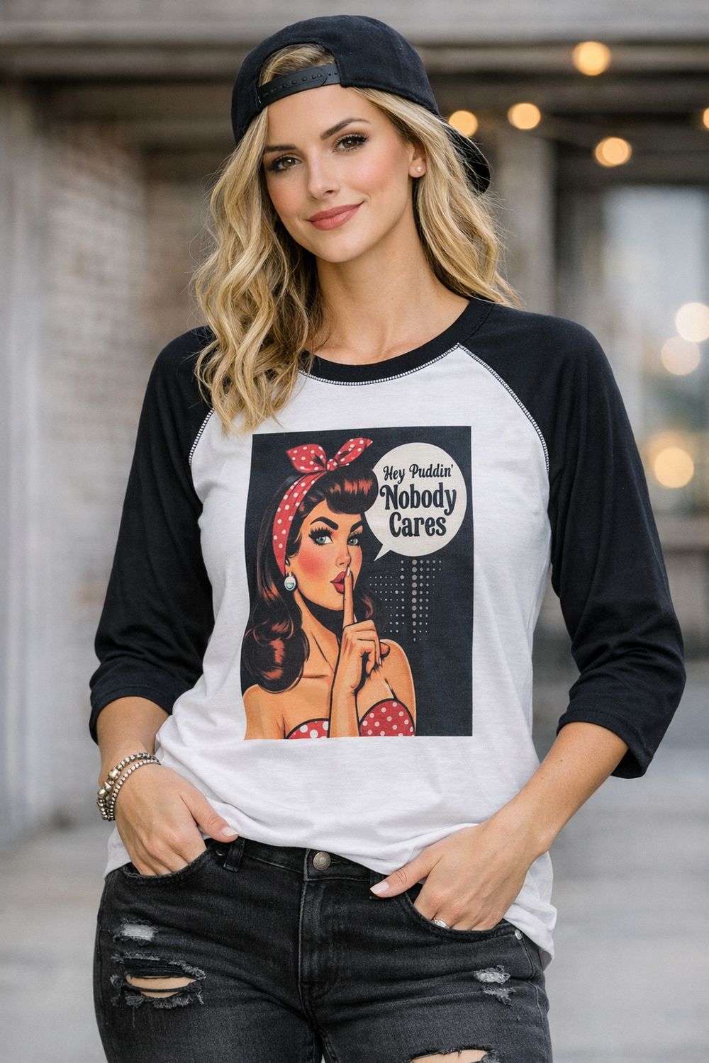 “Hey Puddin’” Retro Raglan – Grit &amp; Grace Custom, Size: XS