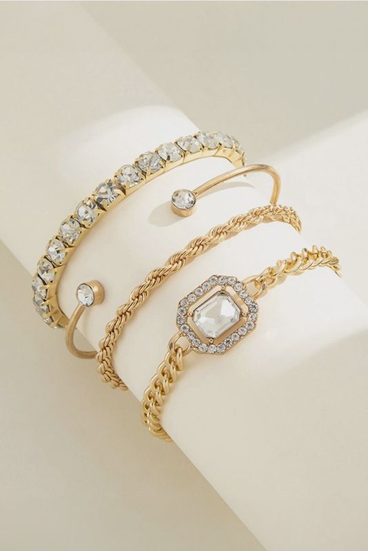 4pcs Diamond Chained Braided Bangle Bracelet Set